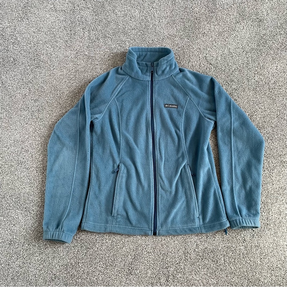 Columbia Womens Full Zip Fleece Jacket Coat Drawcord Blue Size Medium